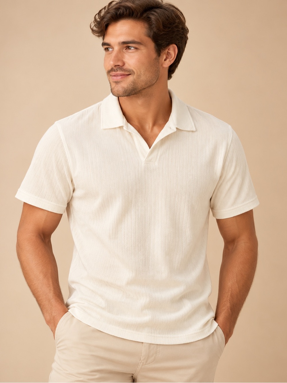 Goodfellow & Co White Textured Open Collar Polo Shirt Men’s M